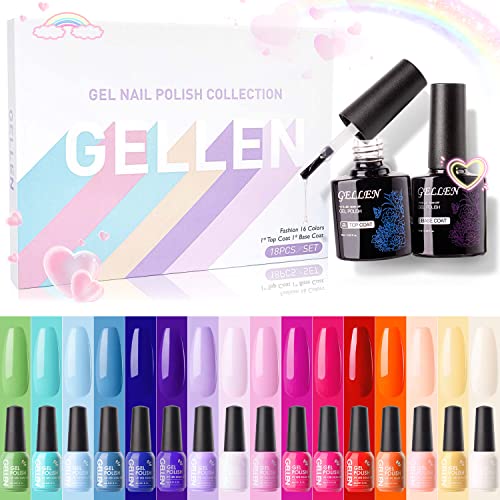 Gellen Gel Nail Polish Kit - Rainbow Gel Polish Set 16 Gel Colors With Base Top Coats, Hot Pink Trendy Vibrant Bright Solid Gel Nail Polish Set, Colorful Gel Nail Kit Nail Art Design Gel Manicure Kit #TOP30