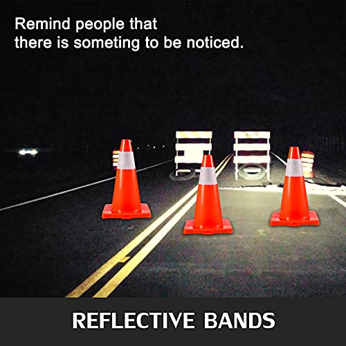 Image of VEVOR 12Pack 18 inch Traffic Cones, Safety Road Parking Cones PVC Base, Orange Traffic Cone with Reflective Collars, Hazard Construction Cones for Home Traffic Parking
