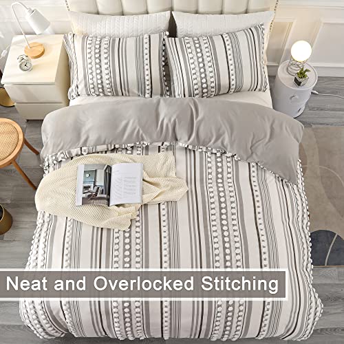 Enjohos Queen Size Duvet Cover Set - Tufted Dots Duvet Cover Queen Boho Chic Pom Pom Bedding For All Seasons, Microfiber Bedding Duvet Cover Sets (Grey, Queen-3Pcs, 90X90'') #TOP2