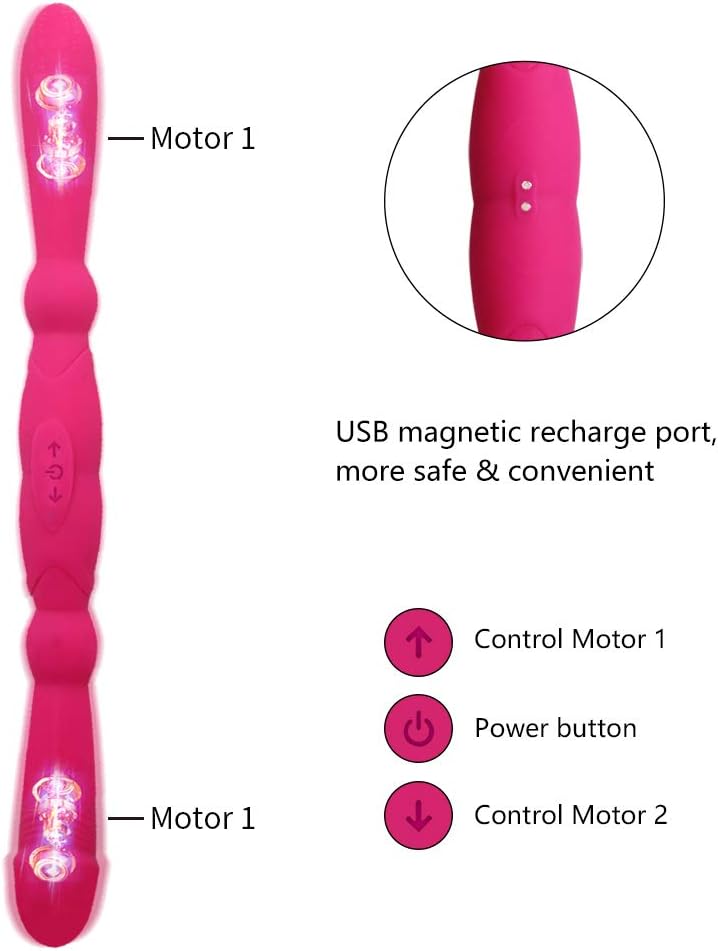 Double Header Dildo Vibrators, Realistic Double Sided Silicone Dildos for G-Spot Clitoris Nipple Prostate Vagina Stimulation with 14 Adjustable Angles 8 Vibration Modes，Sex Toy for Lesbian Couples
