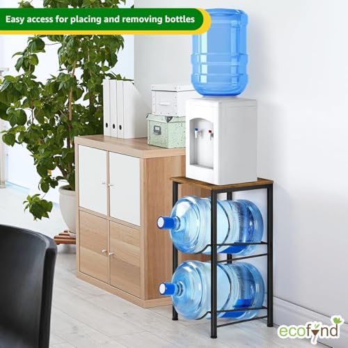 Image of ecofynd 2 Tier Water Dispenser Stand with Top Shelf, Heavy Duty Water Cooler Storage Rack, 20 Litre Engineered Wood & Metal Bottle Holder for Home & Kitchen, Office, School, Hospitals, Restaurants