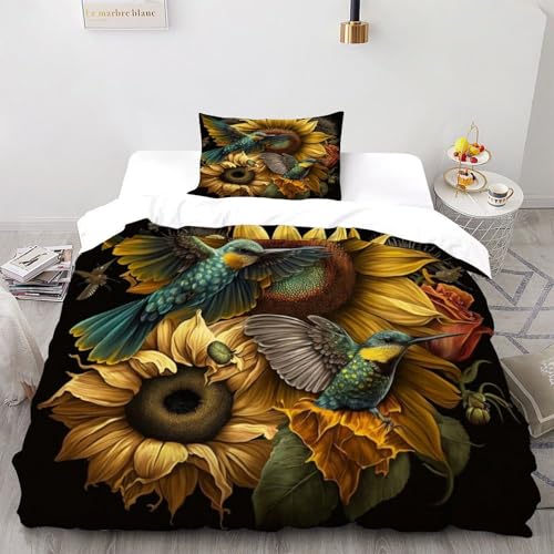 Housse de couette retro floral ensemble literie 135x200 fleurs - 2