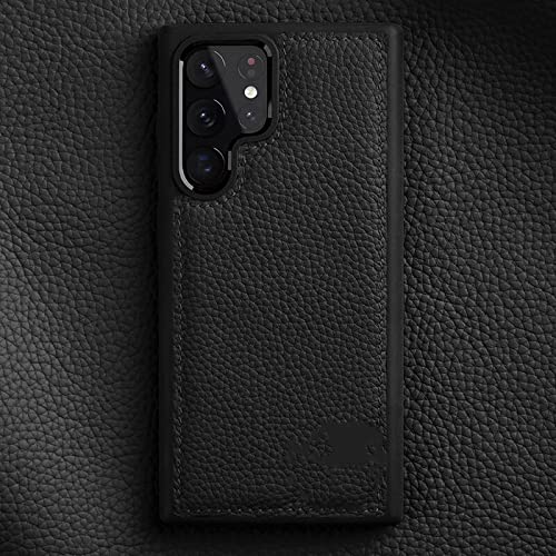 Coque en cuir véritable pour Samsung S22 Ultra protégeant votre smartphone avec élégance noire