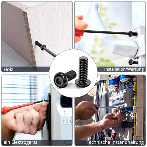 ORTAVA 20 Stück M4 x 10 Linsenkopfschrauben, Rundkopfschrauben ISO 7380, Flachkopfschrauben, Innensechskant Kohlenstoffstahl Vollgewinde mit Innensechskantschlüsseln