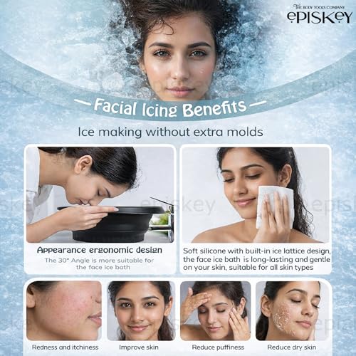 Image of Episkey Silicone Face Bowl for Ice with Built-In Icetray, Collapsible Face Tub for Ice Bath, Facial Ice Plunge Bowl, Ice Water Facials at Home