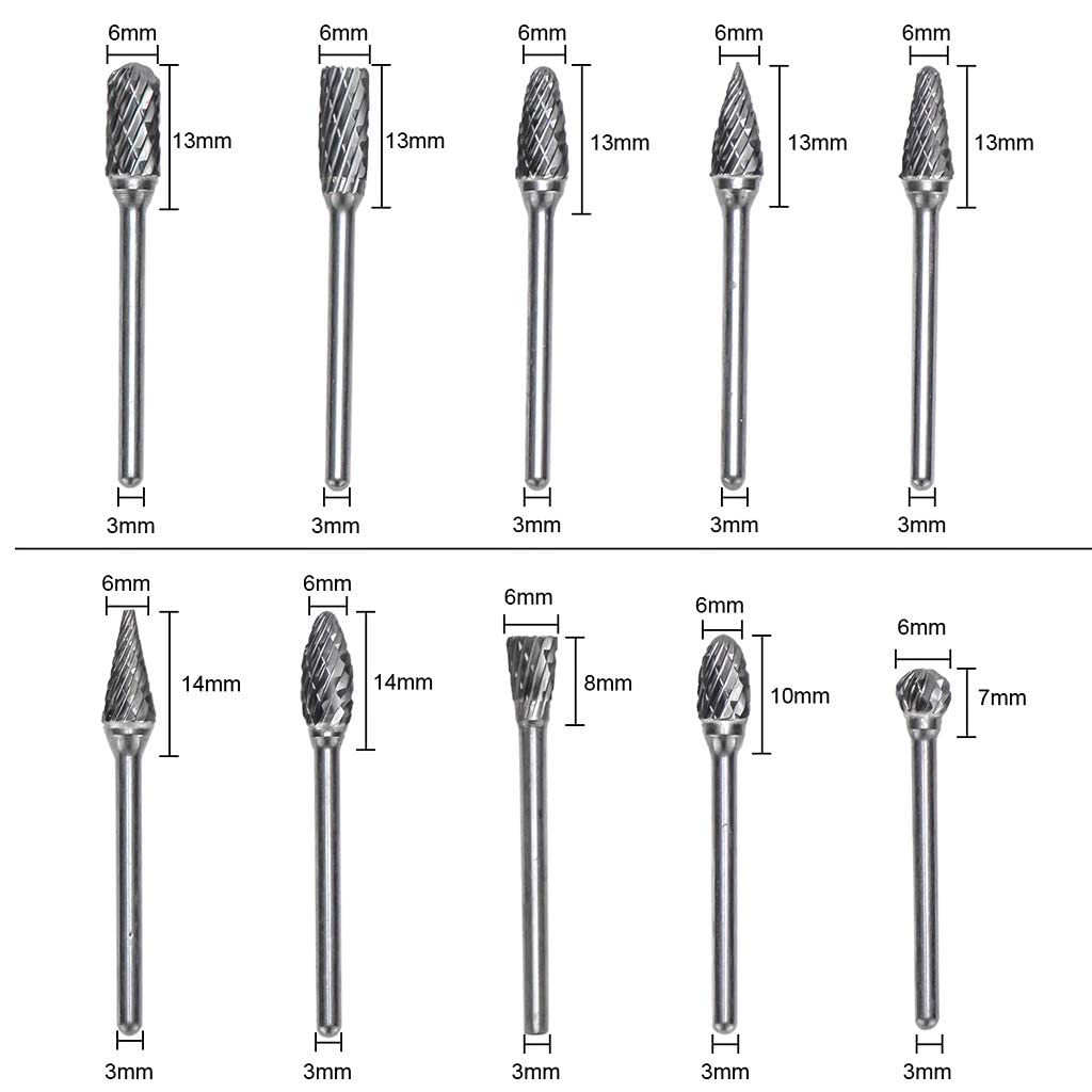 10er Set Hartmetall-Frässtifte 3mm – Für Holz, Metall & Kunststoff