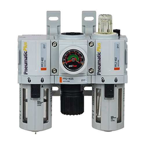Pneumaticplus Ppc2-N02G Mini Compressed Air Filter Regulator Lubricator Combo 1/4" Npt - Poly Bowl, Manual Drain, Embedded Gauge #TOP1