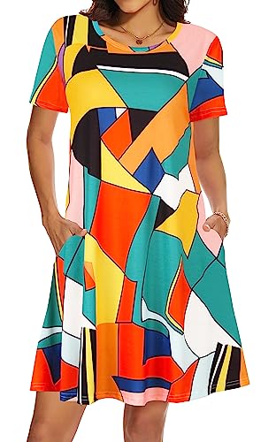 Casual Summer Dresses for Women Beach Sundress Short Sleeve Tshirt Dress with Pockets