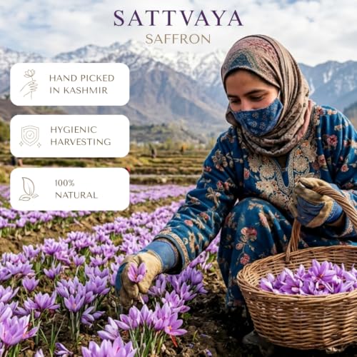 Image of Sattvaya Organic Saffron Threads - 100% Pure & Natural, Chemical-Free, Lab-Tested, Premium Grade A+ Kashmiri Kesar for Cooking, Tea & Desserts