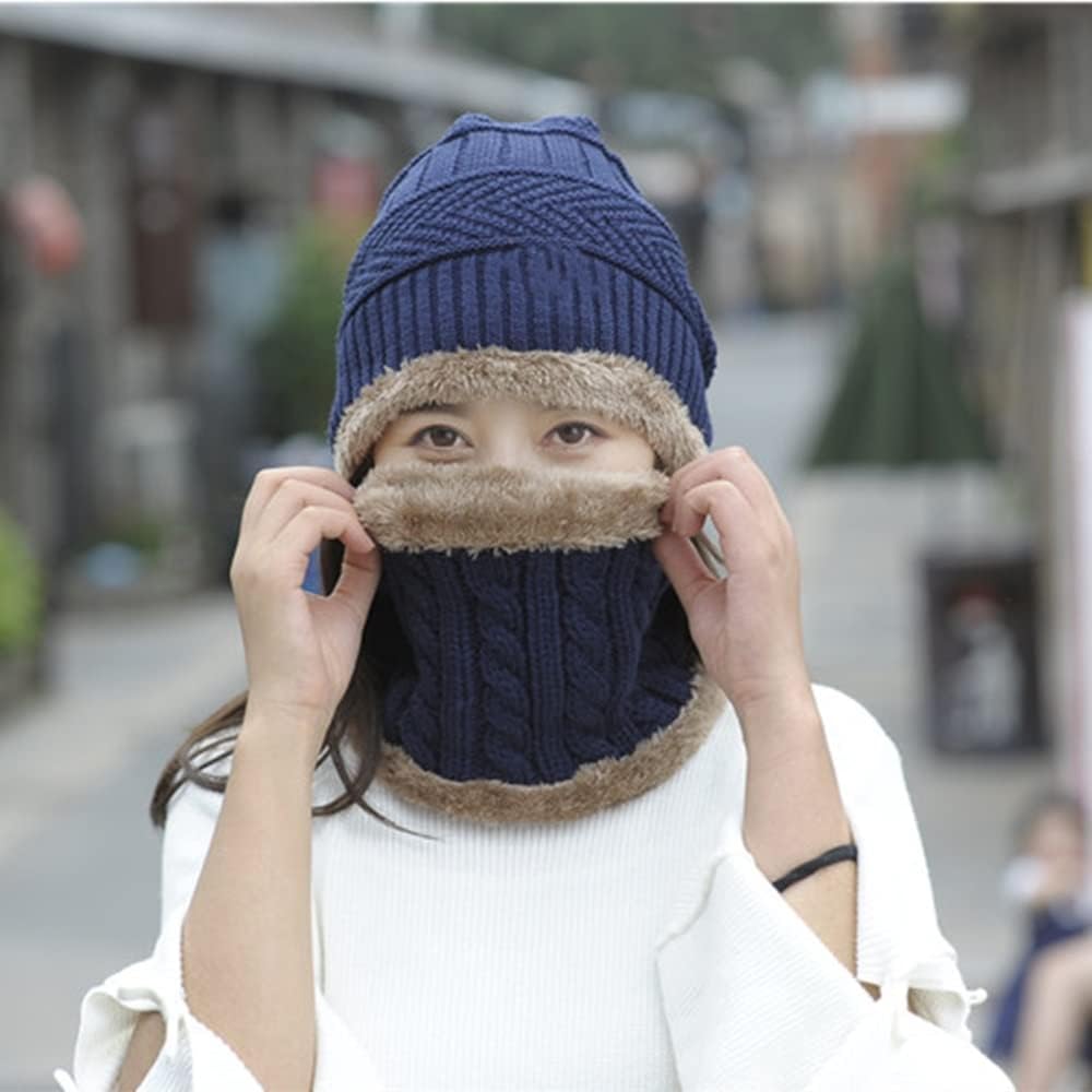 レディースニット帽子 ハットスカーフセット ビーニー 帽子 スカーフセット 暖かいニットビーニーとス 女性、屋外ニットソフトハットス