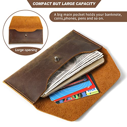 Ringsun Leather Money Cash Envelopes Wallet for Men, Money Bag Pouch Reusable Budget Envelope Wallet, Retro Clutch Wallet, Brown3
