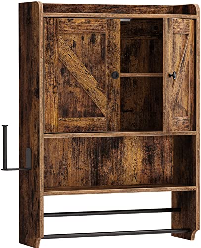Rolanstar Bathroom Cabinet Wall Mounted with 2 Doors, Medicine Cabinet with Large Space, 4-Tier Over The Toilet Space Saver Storage Cabinet with Toilet Paper Holder and 2 Towels Bar, Rustic Brown Rolanstar Bathroom Cabinet Wall Mounted with 2 Doors, Medicine Cabinet with Large Space, 4-Tier Over The Toilet Space Saver Storage Cabinet with Toilet Paper Holder and 2 Towels Bar, Rustic Brown