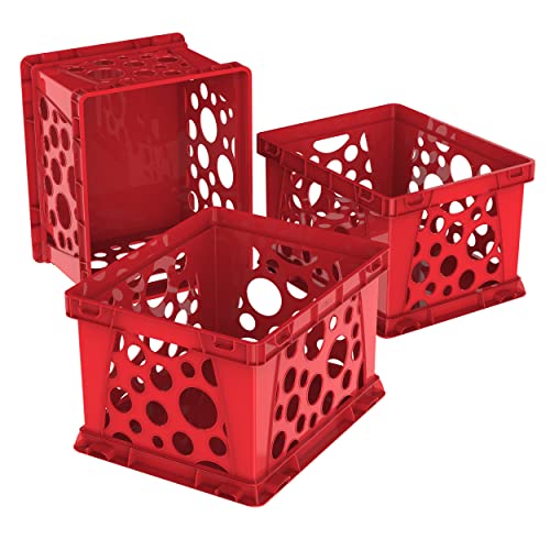 Storex Premium File Crate with Handle Cutouts – Letter and Legal Document and Folder Storage, Red, 3-Pack (61461C03C)