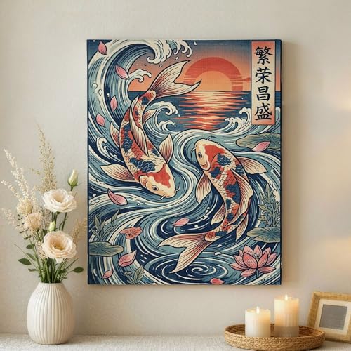 Toile abstraite carpe bleue pour un salon moderne au style apaisant et épuré
