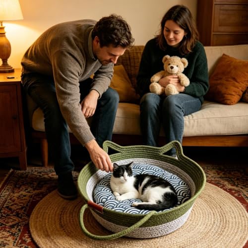 Cesta para cama para gatos pequeños y tumbona transpirable de algodón para mascotas 3