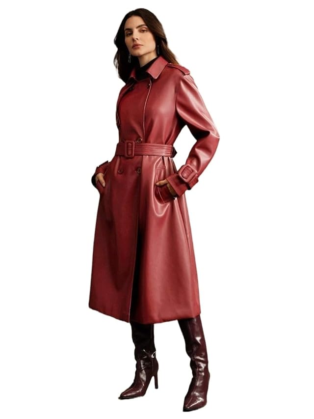 Womens 2025 Fashion Fall Trench Coat Double Breasted Long Trench Coat