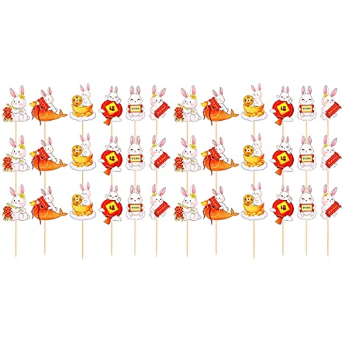 Luozzy 120 Pcs Chinese New Year Cupcake Toppers 2023 Rabbit Year Spring Festival Cake Decorations #TOP25