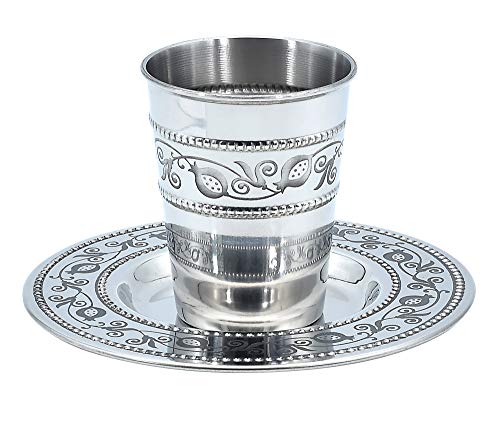 Kiddush Cup and Tray - Stainless Steel - Non Tarnish