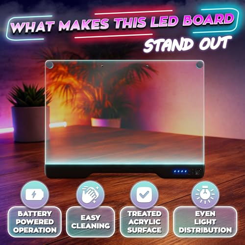 Upgraded 16-Inch LED Drawing Board Rechargeable – 7 Colors, 10 Lighting Effects, Adjustable Brightness – Acrylic Light Board for Tracing with Stand, Markers & Complete Set (Black) by Dolgencorp - Used condition - Image 6