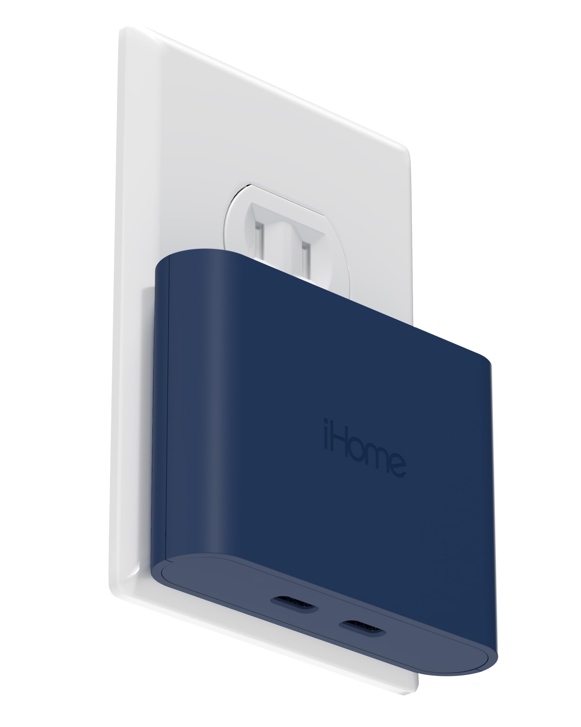 iHome Multiport 40W USB-C Charger, AC Pro 2-Port Flat Block, Dual Fast Charging Wall Adapter