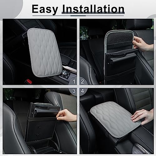Image of Amiss Car Center Console Cover, Upgraded Leather Car Armrest Cushion, Universal Waterproof Cushion Pad, Non-Slip Car Interior Accessories, Fits Most Sedans SUVs Trucks (Gray)
