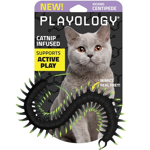 Playology Centipede Toy for Cats | Lifelike Wiggling Creature Rubber Body with All-Natural Scent | Catnip Infused Toy for Endless Fun