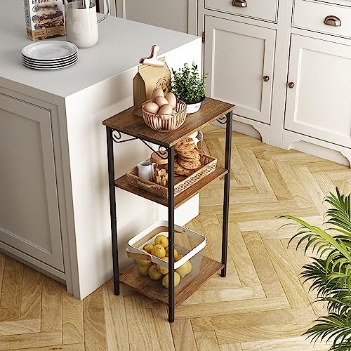 Hoctieon 3 Tier Tall End Table, Slim Night Table, Narrow Side Table With Storage, Nightstand For Small Spaces, Metal Frame, For Living Room, Bedroom, Sofa Couch, Hall, Easy Assembly, Rustic Brown #TOP3