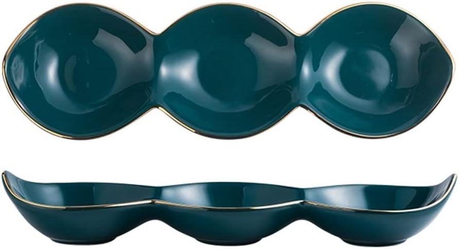 Dipping Bowls Phnom Penh Set Ceramic Three-Disc Grid Plate Restaurant Fruit Snack Plate Dried Fruit Plate Snack Small Plate (3 Pieces) Appetizer Plates (Color : A, Size : B) (A A)