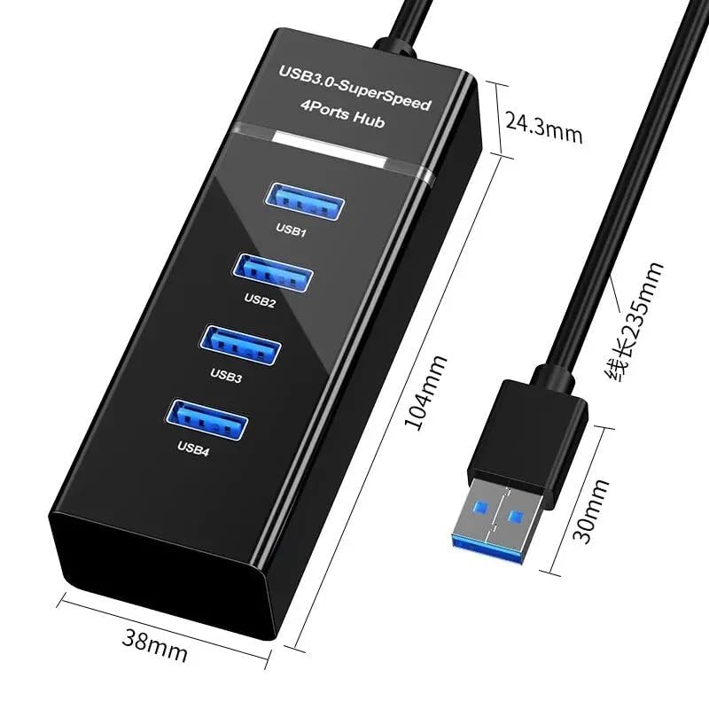 Image of 4 Port USB 3.0 Hub with Hi-Speed Data Transfer, LED Indication, Multi Device Connection, Plug Play Usage, Charging Hub, (Black)