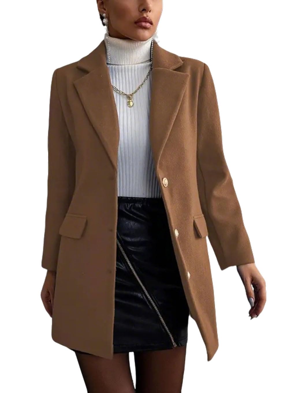 CHARTOU Women Long Sleeve Casual Wool Jacket Blazer Notched Collar Business Work Fall Winter Coat