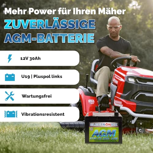 Rasentraktor batterie,agm batterie,agm batterie 30ah,aufsitzrasenmäher,rasenmäher,akku rasenmäher,batterie 12v 30ah,pluspol Links,akku rasenmäher U19