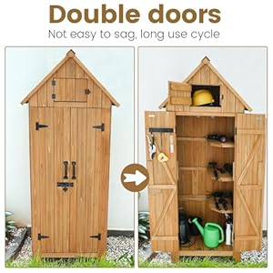 Wooden Outdoor Storage Shed with Double Doors,70” Tall Waterproof Storage Shed with Lock,Sheds & Outdoor Storage with Windproof Tipping for Deck,Backyard Garden and Yard Wooden Outdoor Storage Shed with Double Doors70 Tall Waterproof Storage Shed with LockSheds Outdoor Storage with Windproof Tipping for DeckBackyard Garden and Yard