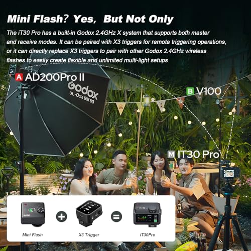 Godox iT30Pro-F iT30Pro F Mini Camera Flash with White Diffuser Speedlite560 Flashes at Full Wireless Master & Receiver Power 2.4G TTL Touchscreen for Fuji Camera DSLR (Black) - Image 2