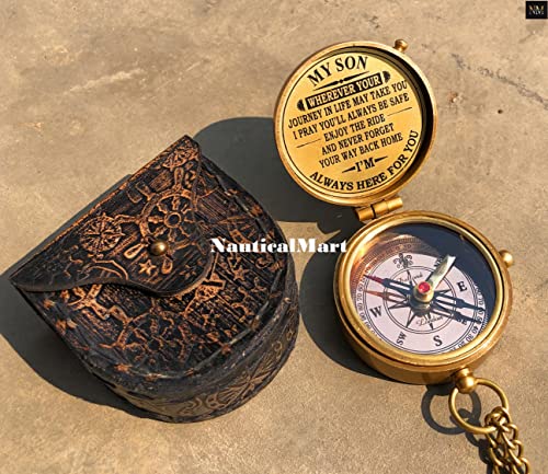 Brújula de latón personalizada grabable Regalo para hijo, regalo para mamá y papá, graduación, aniversario, bautizo, retiro con estuche de cuero miniatura 5