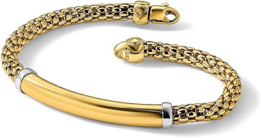 IceCarats 14K Two Tone Gold 4.8mm Mesh Chain Snake Bracelet 7.5 inch Lightweight, Polished For Her