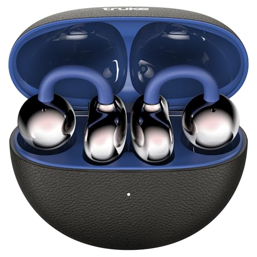 Image of truke TruClips Wireless Open Ear Buds with 55H Battery, 12mm Custom Drivers, Spatial Audio, Premium Leather Dual Form Design, Low Latency, Quad Mic ENC, Ambient Awareness, IPX5 - OnyxBlue