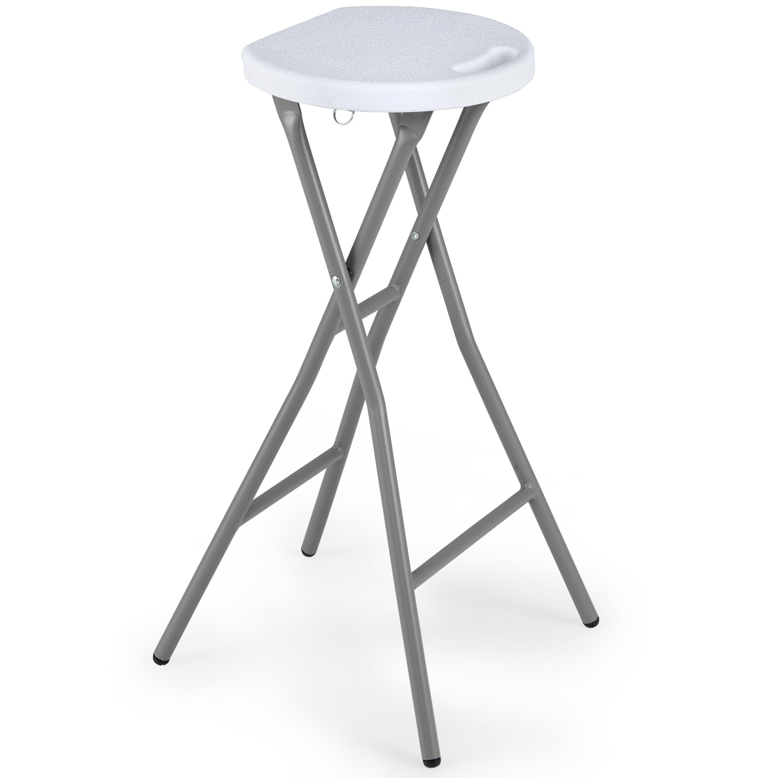 COSTWAY Sgabello Pieghevole da Campeggio in HDPE con Maniglia (Bianco,1) | Sedia Portatile con Gambe in Metallo, Sgabello Rotondo per Interno ed Esterno, per Cucina, Picnic e Pesca, Portata 150 kg