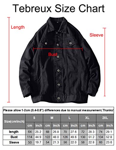 Tebreux Men's Jeans Coat Button Down Denim Jacket Casual Trucker Jacket Outerwear Black M #TOP4