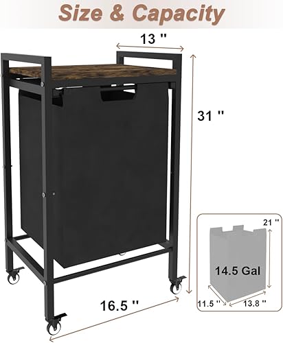 Miniatura 7 de Waaliji Cesta grande de lavandería de 14.5 galones con ruedas, bolsas clasificadoras extraíbles y extraíbles, organizador de ropa independiente para