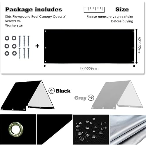 Playground Replacement Canopy, 52\" x 90\" Swing Set Replacement Tarp, Waterproof 210D Oxford Cloth Playset Replacement Tarp, Playground Accessories for Kids Outdoor, Backyard Playground (Black)