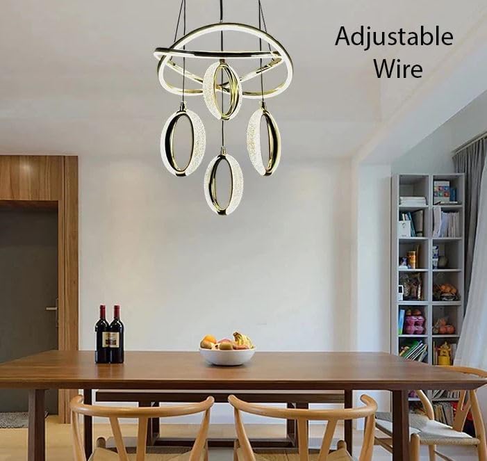 Image of OJIT Luxury Ring Led Height Adjustable Chandelier | 3 Color Modes (Warm, Neutral, Cool White) Ceiling Lamp for Living Room, Kitchen, Indoor, Dining Table & Home Decor
