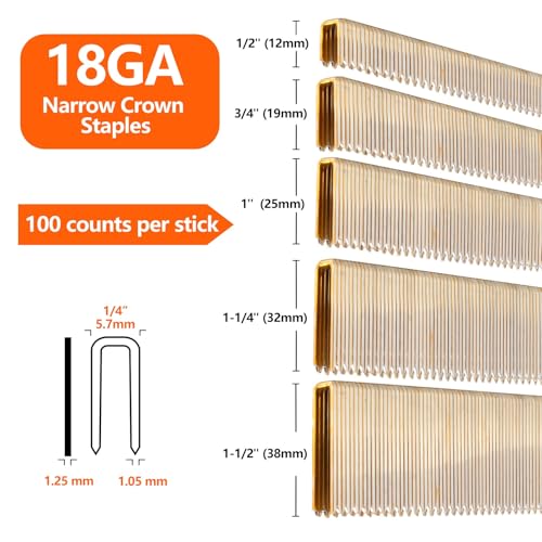 image for SITLDY 1000-Count 1/2 Inch Length, 18 Gauge 1/4 Inch Narrow Crown Stap
