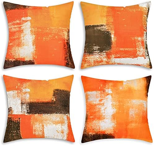 Yastouay Throw Pillow Covers, Burnt Orange Decorative Pillow Cover, Abstract Art Painting Pillow Cases, Modern Accent Cushion Cover for Sofa Couch Bed Chair, Set of 4, 18 x 18 Inches