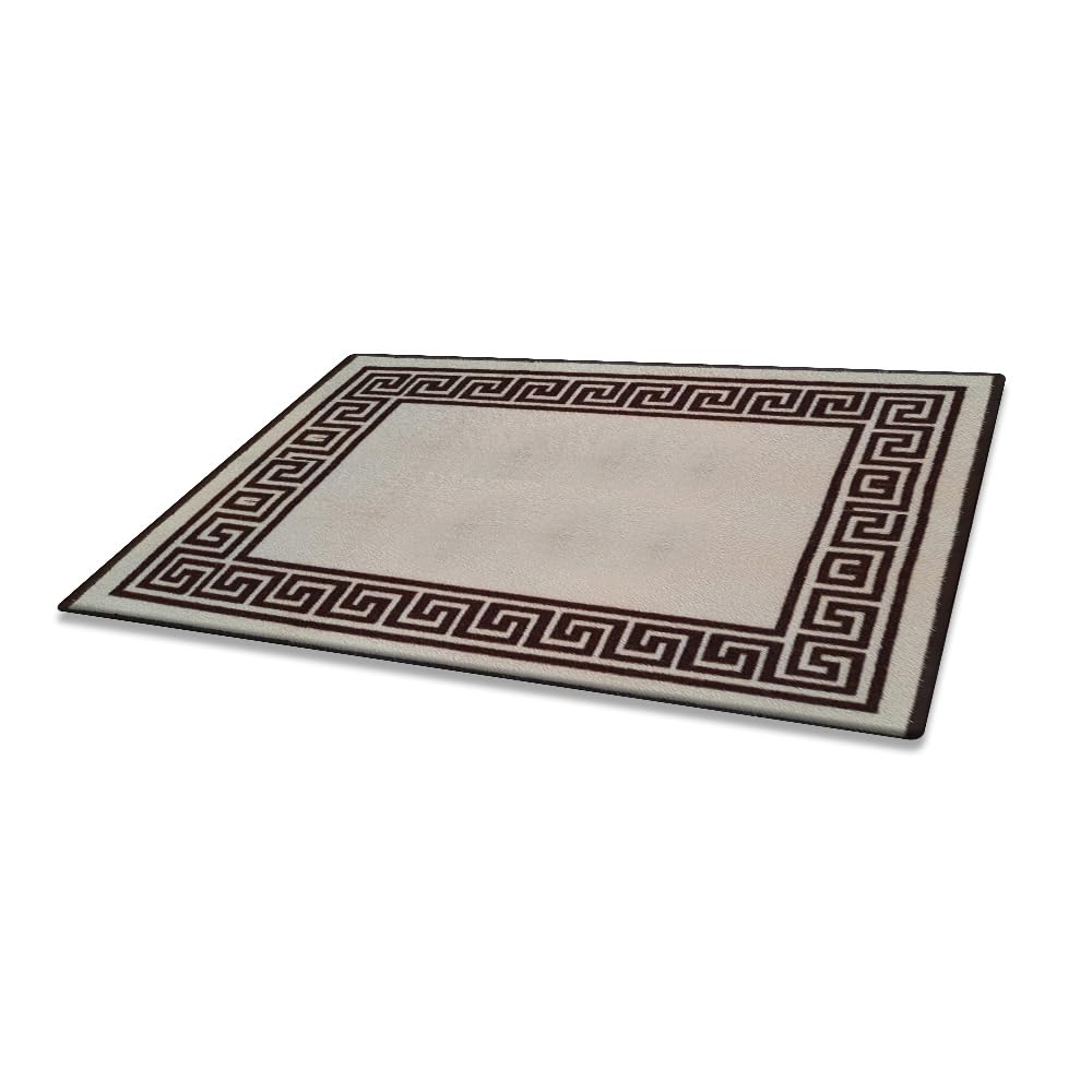 Saime Trading Greek Key Doormat Non Slip 40 x 60 cm Living Room Long and Wide Doormat Heavy Duty Low Pile Super Absorbent Indoor Stair Mat Washable Entrance Mat (Beige Brown-Greeky, 40 x 60 cm)