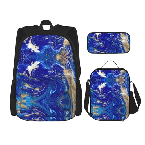 Sac à dos décontracté marbré imprimé pierre ensemble 3 en 1 WURTON idéal pour le collège et les sorties