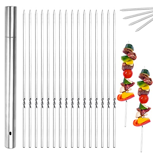 Omenluck 10 Spiedini Piatti In Acciaio Inox Per Barbecue E Kebab - Lunghi 38 Cm, Riutilizzabili, Facili Da Pulire, Perfetti Per Grigliate E Feste All'Aperto