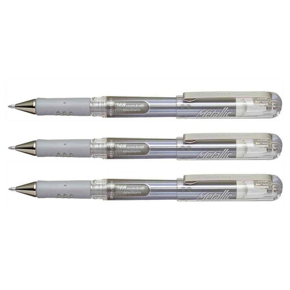 Stylo roller blanc Pentel K230M Hybrid Gel Grip DX lot de 3