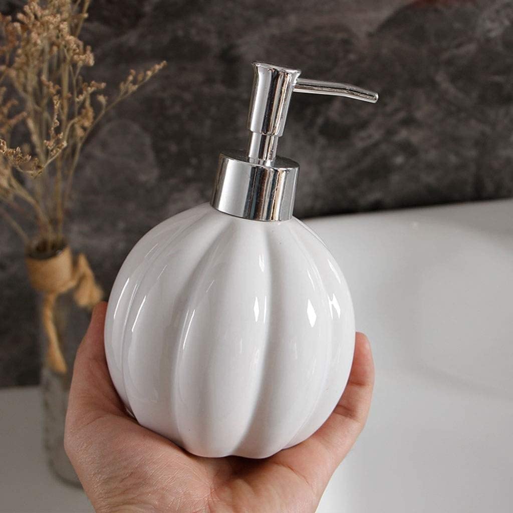 Dispenser di sapone alla moda in ceramica a forma di zucca bottiglia di erogazione per la casa bagno cucina hotel lozione bottiglia, 400 ml, bianco premium dispenser sapone sapone