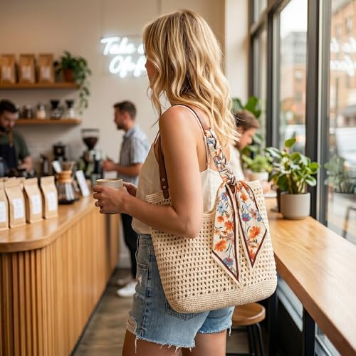 Bolso de playa tejido con cremallera y forro para mujer miniatura 3