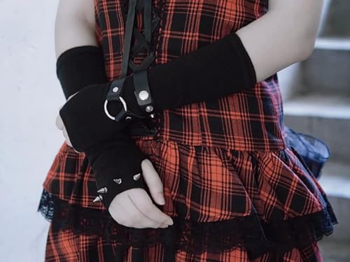 Punk Gothic Function Fingerless Arm Glove Sleeve Cuffs Cool Black Hip Hop Arm Warmers Sun Protective For Cycling Costume (Black 3) #TOP4
